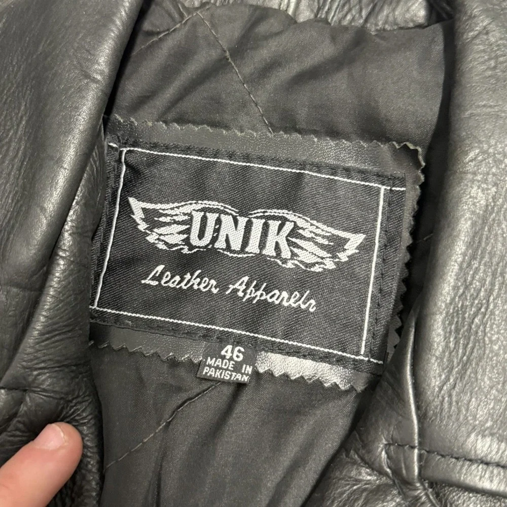 UNIK Leather Apparel Motorcycle Jacket Mens Size 46 Black Excellent Biker Moto - Picture 3 of 8